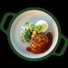 Bonenburger (Vega) Jus (vega) Broccoli met saus Aardappelpuree